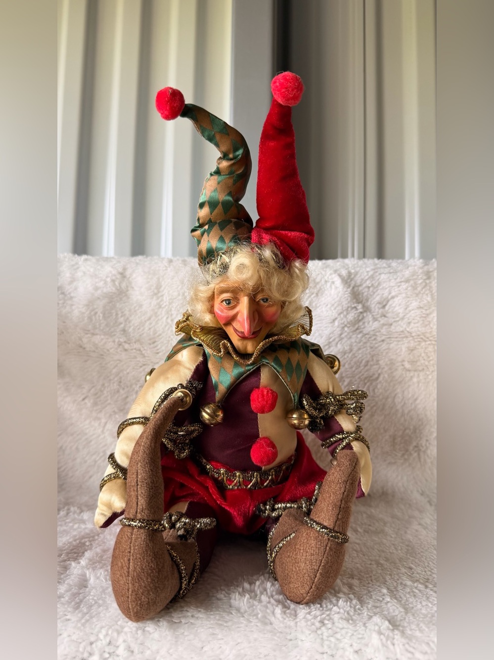 Vintage Christmas Jester Doll Harlequin Clown Handmade Holiday Collectible